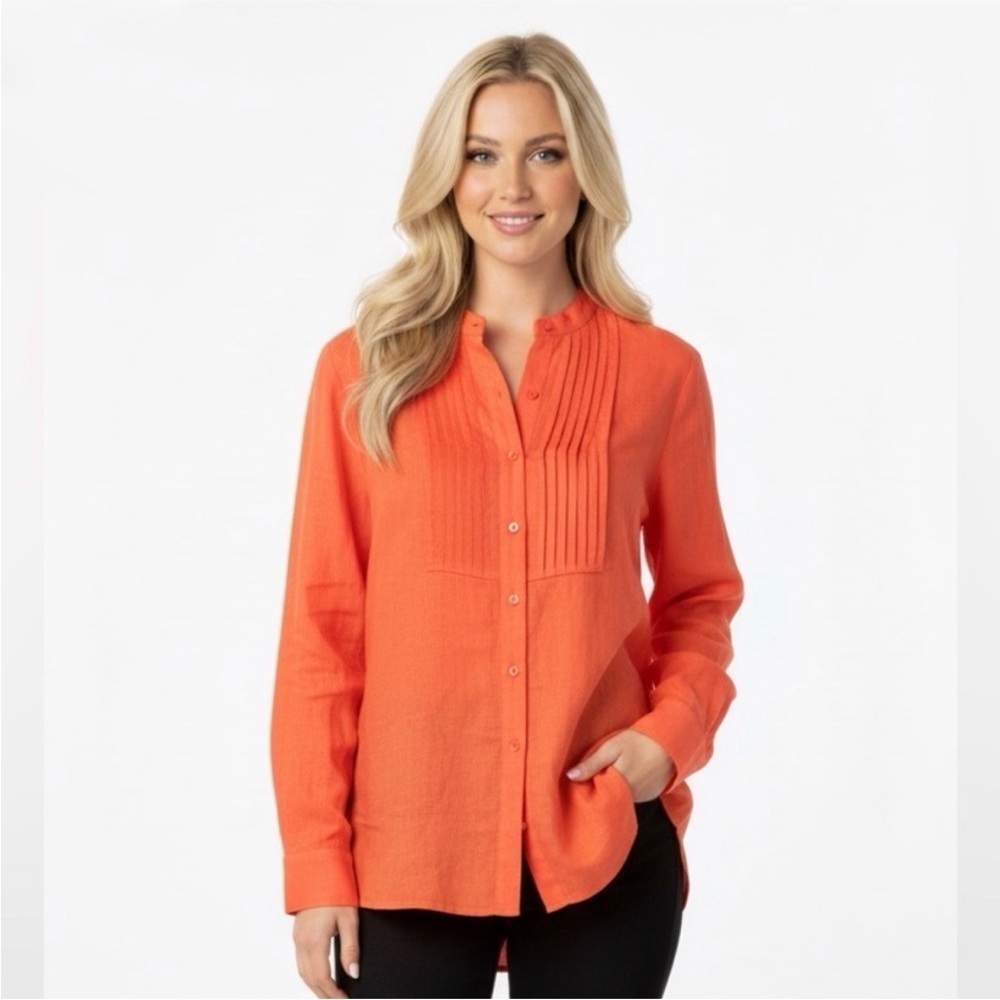 L.L. Bean large peach color linen long sleeve top